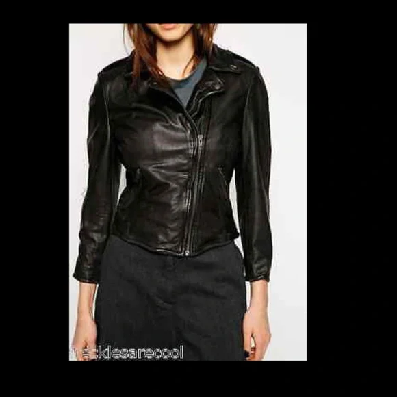 MUUBAA KOSI CROP LEATHER BIKER JACKET BLACK 8 - Picture 6 of 10